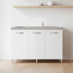Kitchenette avec plan de travail en inox et plaque de cuisson électrique coloris blanc frêne Indien120VT2