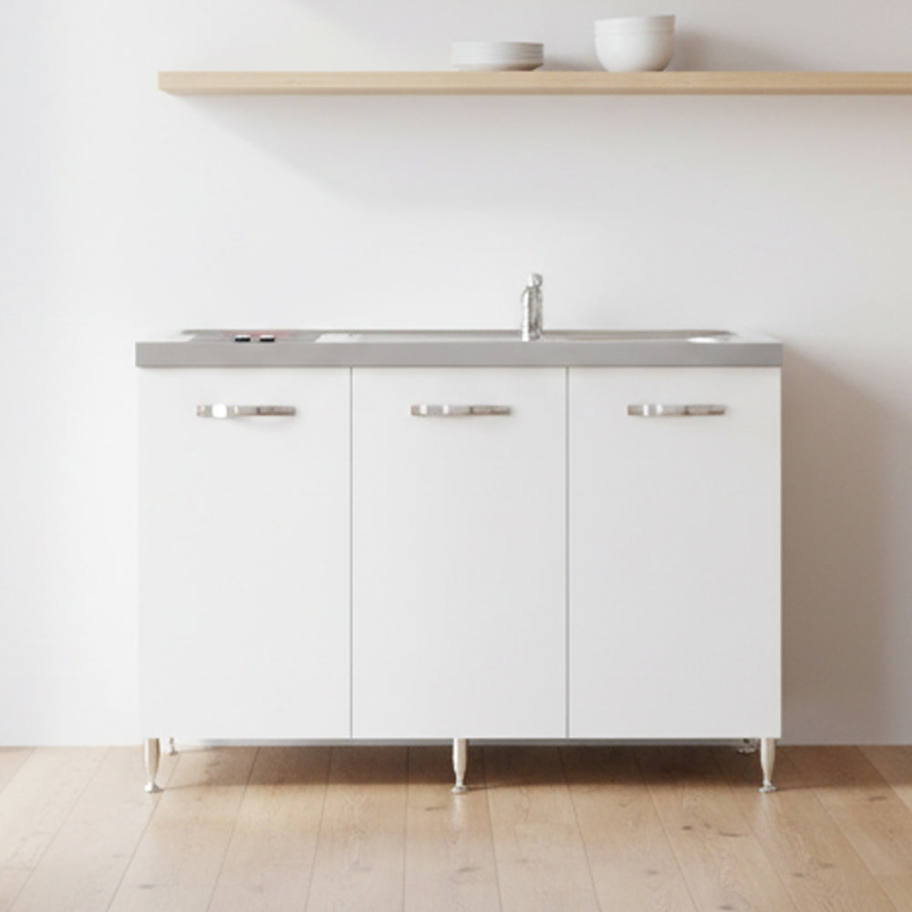 Cucinino con top inox e piano cottura elettrico colore bianco frassinato Indiano120VT2