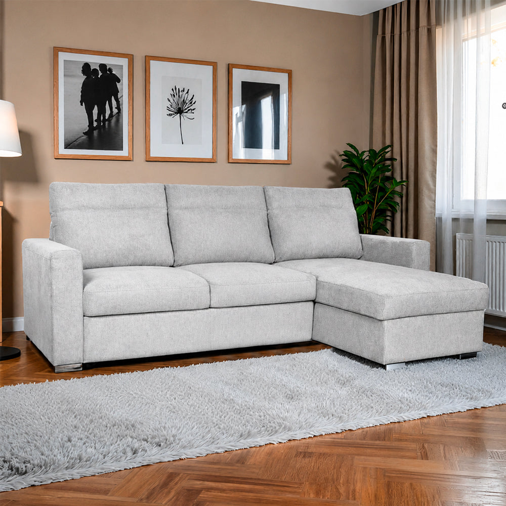 Divano con letto estraibile e penisola contenitore reversibile grigio Elba