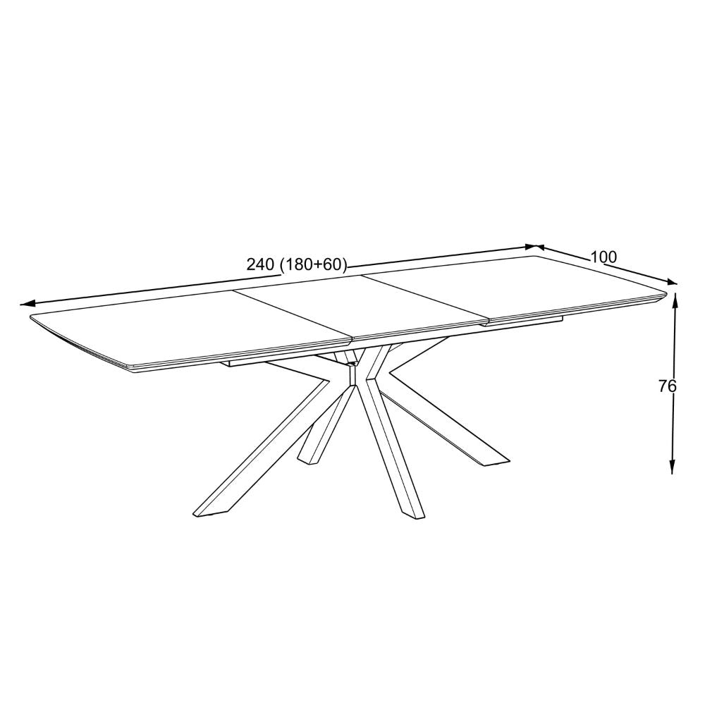 Ausziehbarer Tisch mit Tischplatte in Travertin-Marmoroptik Beige und schwarzem Gestell 180/240x100x76H Verano