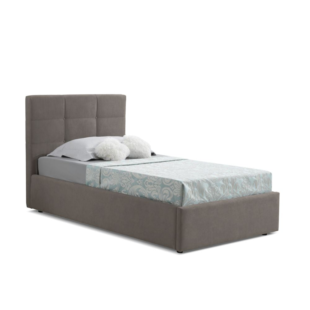 Letto singolo con contenitore tessuto colore tortora Napoli