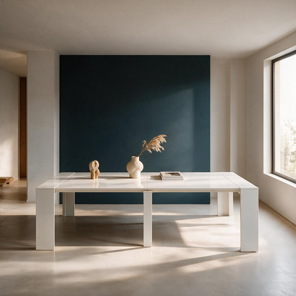 Console laquée blanche 90x50 cm extensible jusqu'à 3 mètres - Ofelia
