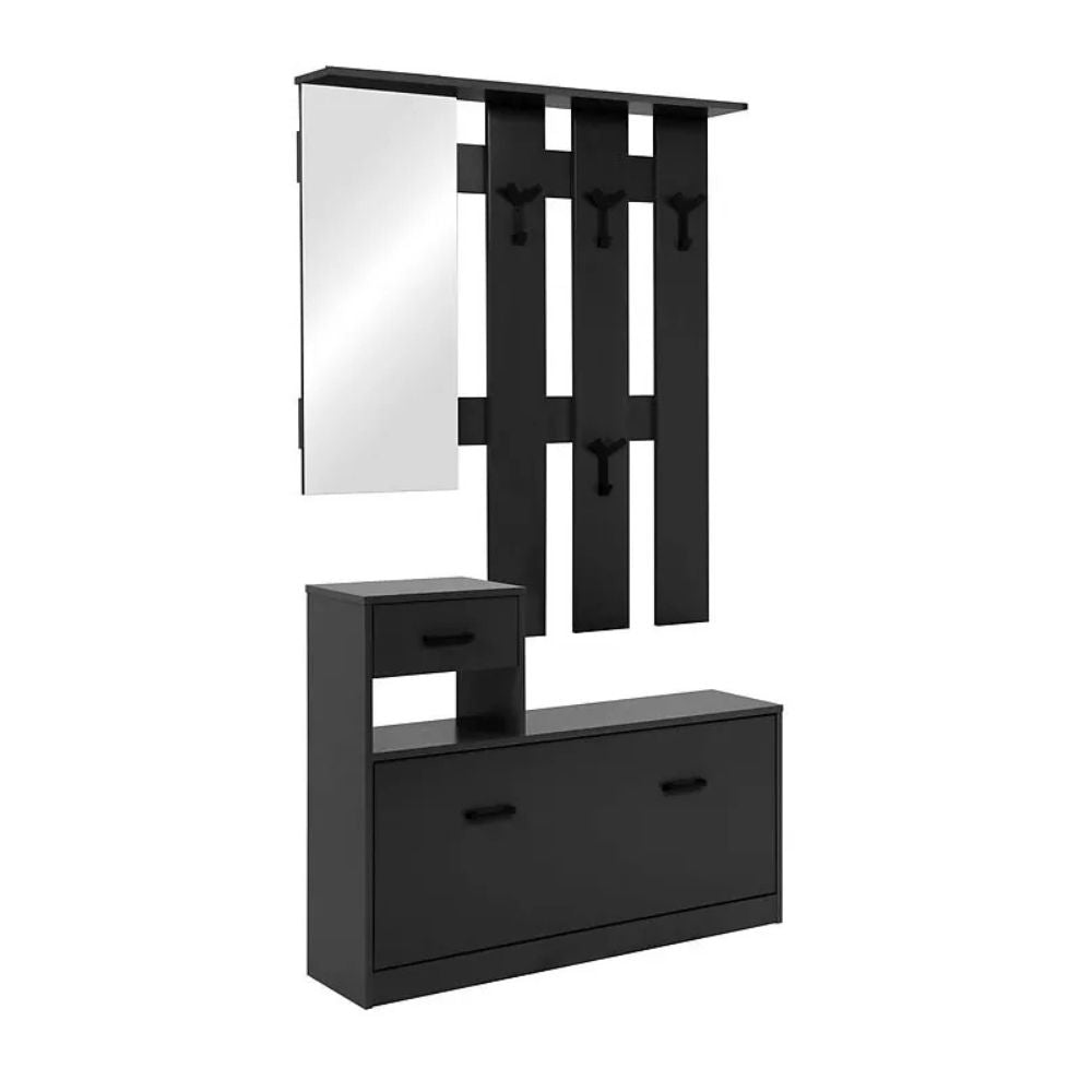 Mobile ingresso con specchio, appendiabiti, cassetto e scarpiera colore antracite Rudolf