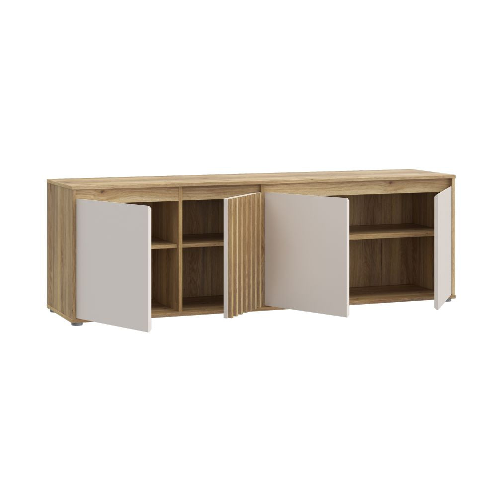 EGMT241-M802 TV-SCHRANK NEUTRAL KORPUS EICHE MIT KASCHMIRFARBENEN FRONTEN UND EICHE-DETAILS