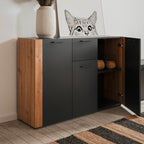 Madia 3 ante e 1 cassetto colore antracite con laterali in rovere artisan Cento01B