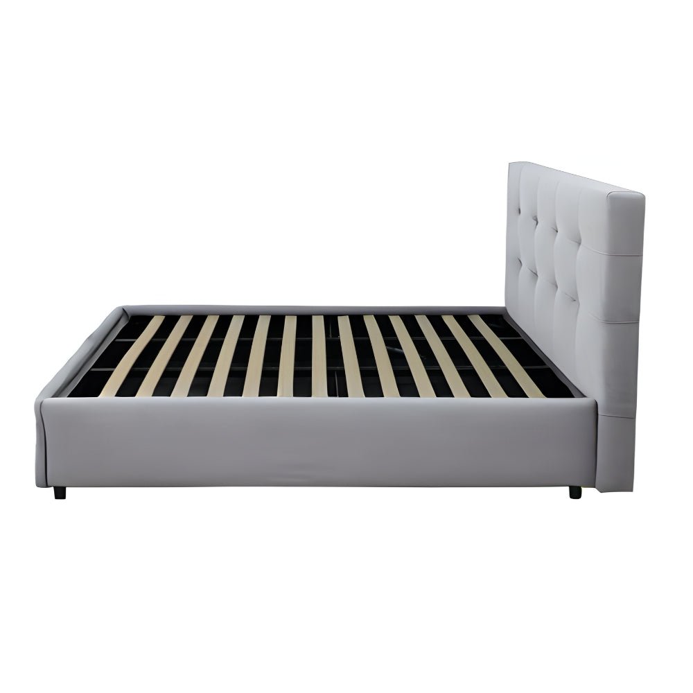 Lit une place et demie avec coffre de rangement en tissu gris clair - Ascoli