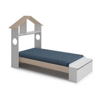 Letto singolo in legno con testiera a casetta e pediera contenitore colore bianco - Odessa