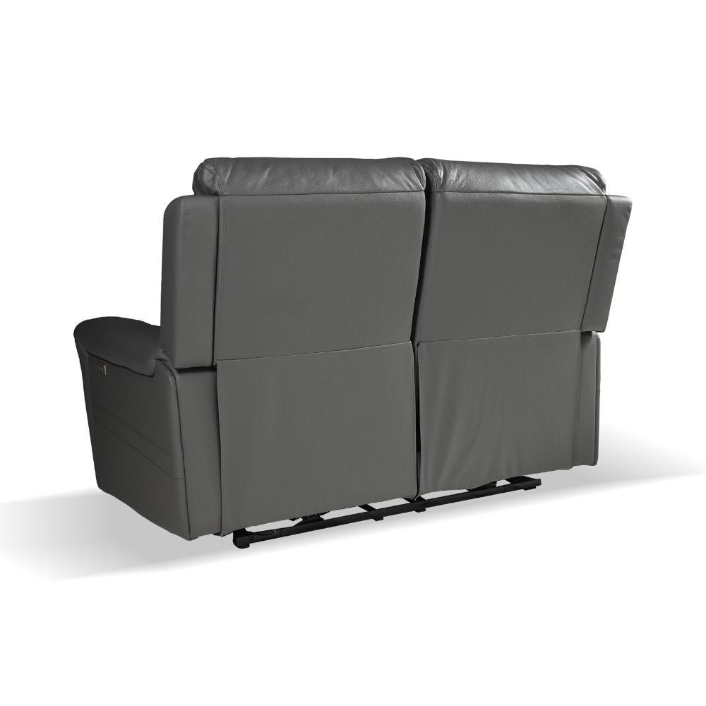 Canapé 2 places en cuir véritable avec repose-pieds électriques couleur gris foncé - Claus