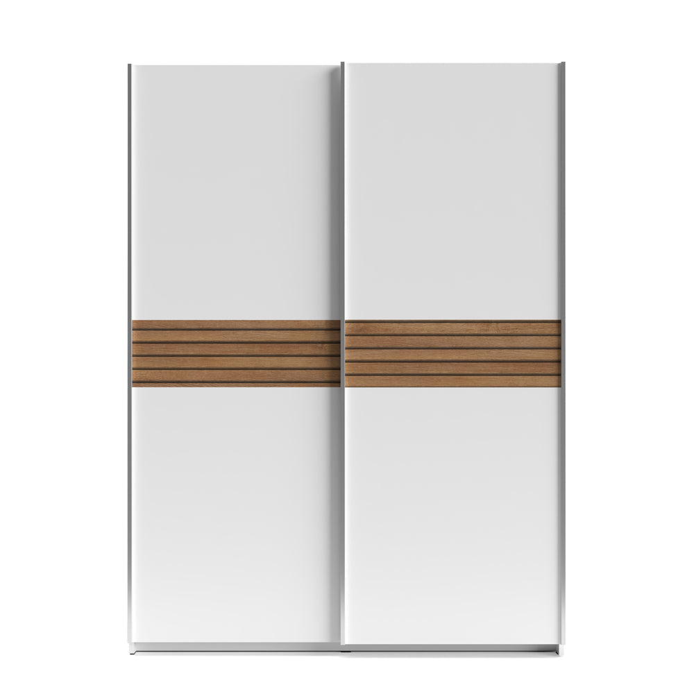 Armadio due ante scorrevoli colore bianco e inserti rovere 150x58,1x204,5H Metropol
