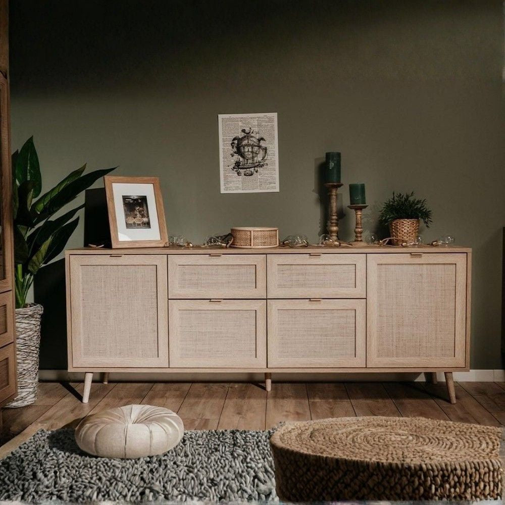 Madia a 4 ante e 2 cassetti 180x70h cm colore effetto vimini - Bali 51B