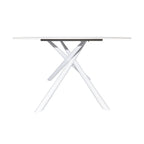 Tavolo fisso con piano effetto marmo travertino e struttura in metallo bianco stile Shangai 180x90 Corveo