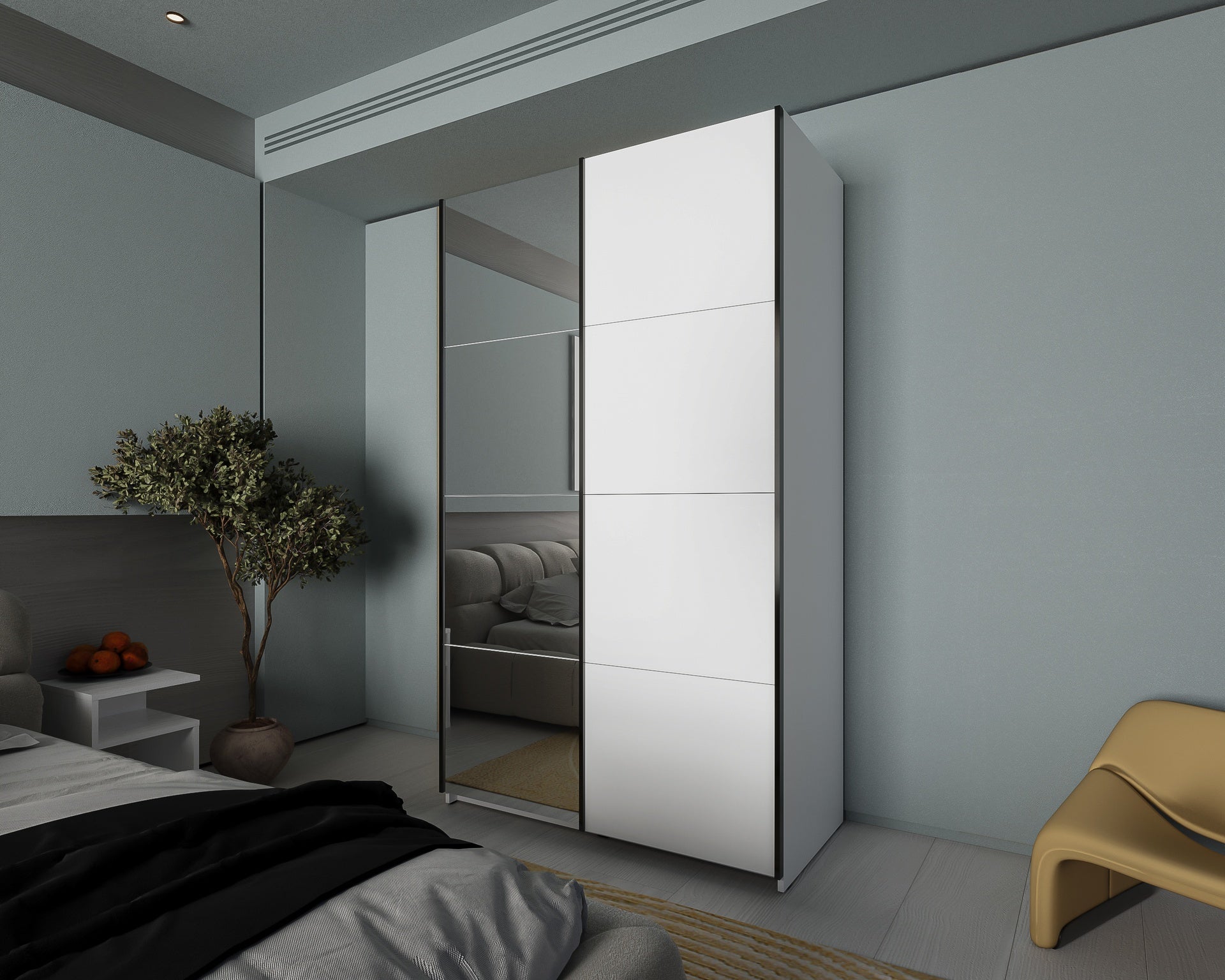 Armadio con ante scorrevoli colore bianco con specchio 120x205H cm - Bedos