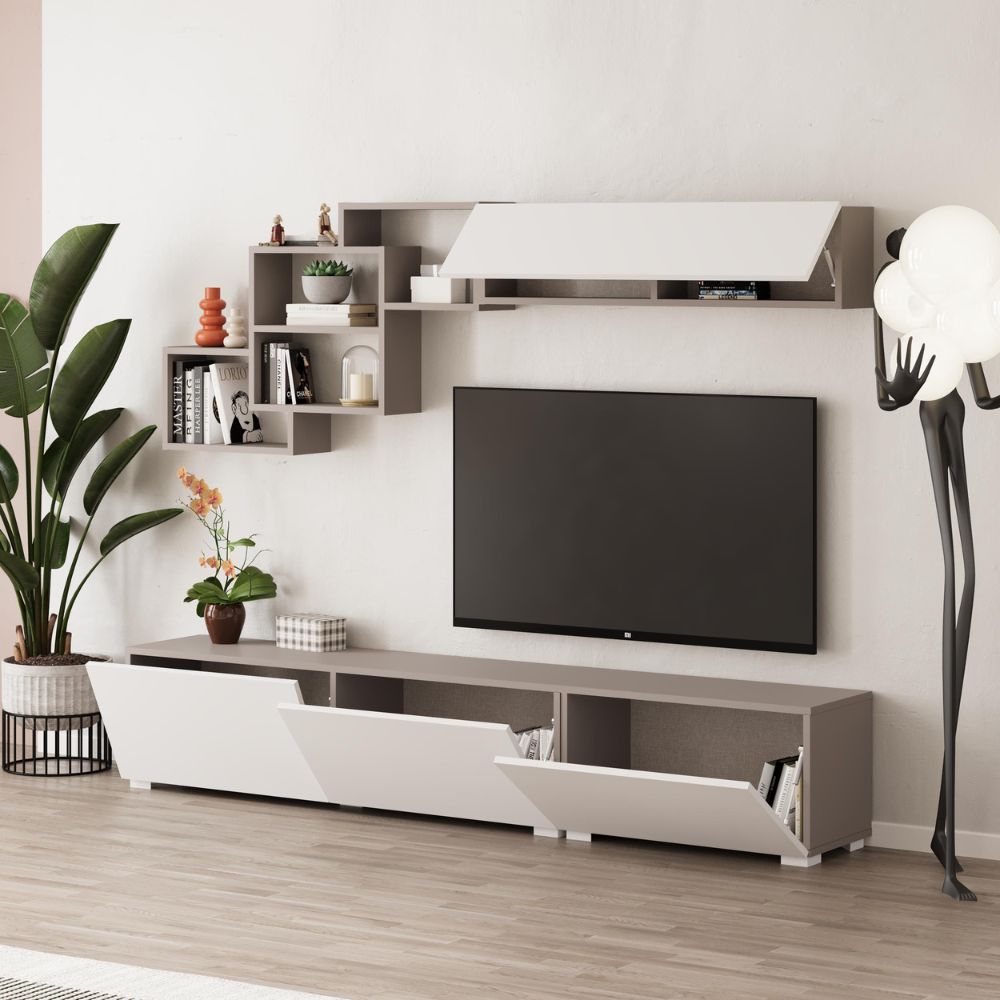 Parete attrezzata colore bianco e tortora 210x35x39H Free