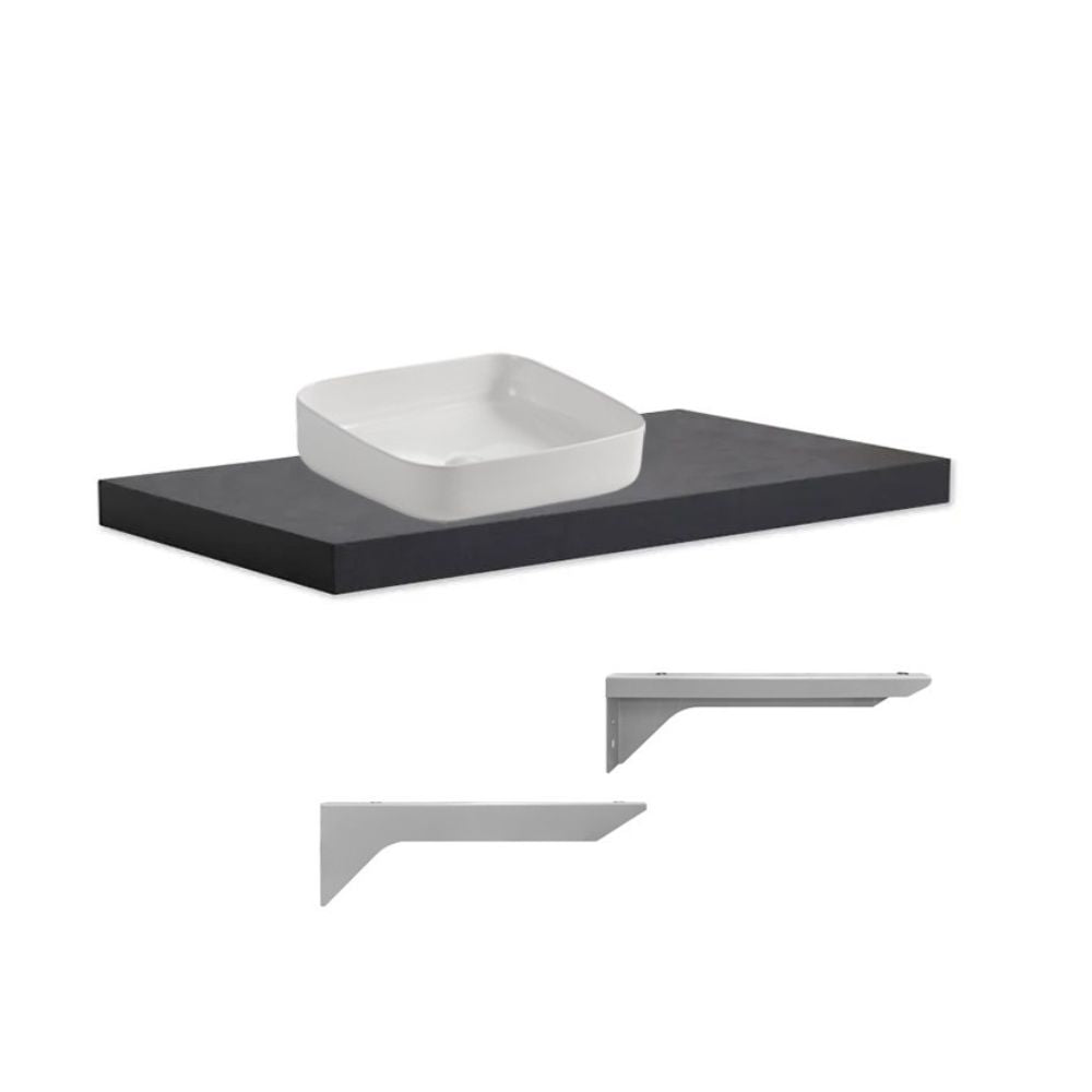 Meuble sous-vasque de salle de bain anthracite 100x47 cm avec lavabo à poser blanc