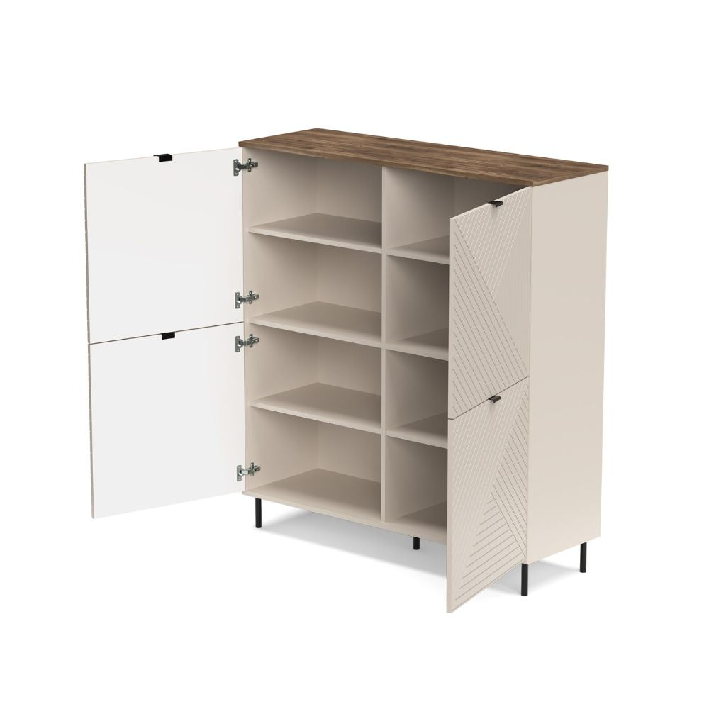 Credenza 4 ante design geometrico colore cashmere e top rovere Mirage04
