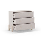 Cassettiera in legno massiccio con 3 cassetti beige e gambe in pino naturale 90x40x80H Enola