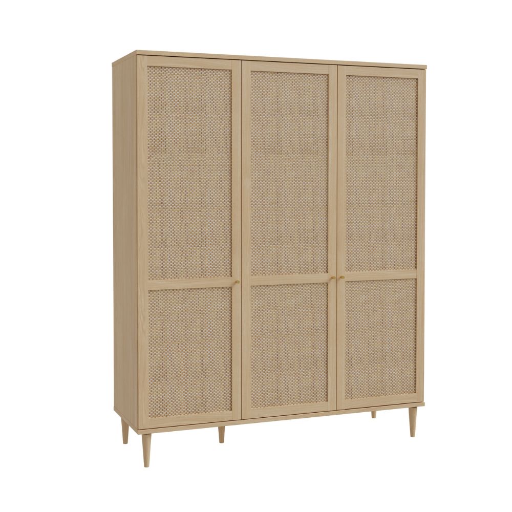 Armadio 3 ante frontali effetto rattan intrecciato colore rovere 165x52x208H Livia