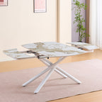 Tavolo allungabile girevole piano ceramica effetto marmo arabesque bianco lucido 140x90x76H Astrid