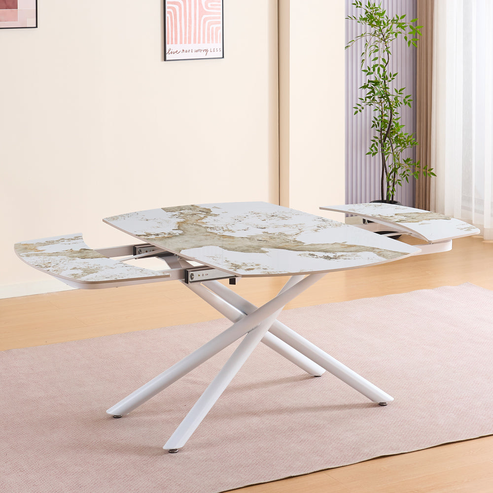 Tavolo allungabile girevole piano ceramica effetto marmo arabesque bianco lucido 140x90x76H Astrid