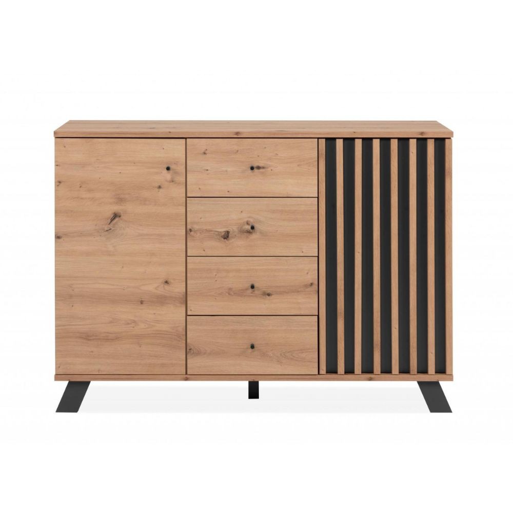Madia 118 cm in legno con 2 ante e 4 cassetti colore rovere e antracite - Medan