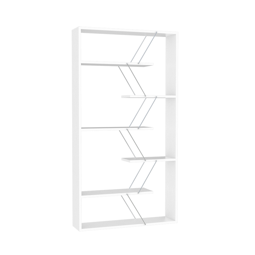 Bücherregal aus Holz, 84x157h cm mit Metallgestell und weißen Böden - Tars
