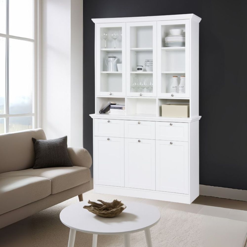 Credenza con tre ante in vetro e tre cassetti colore bianco Landwood50