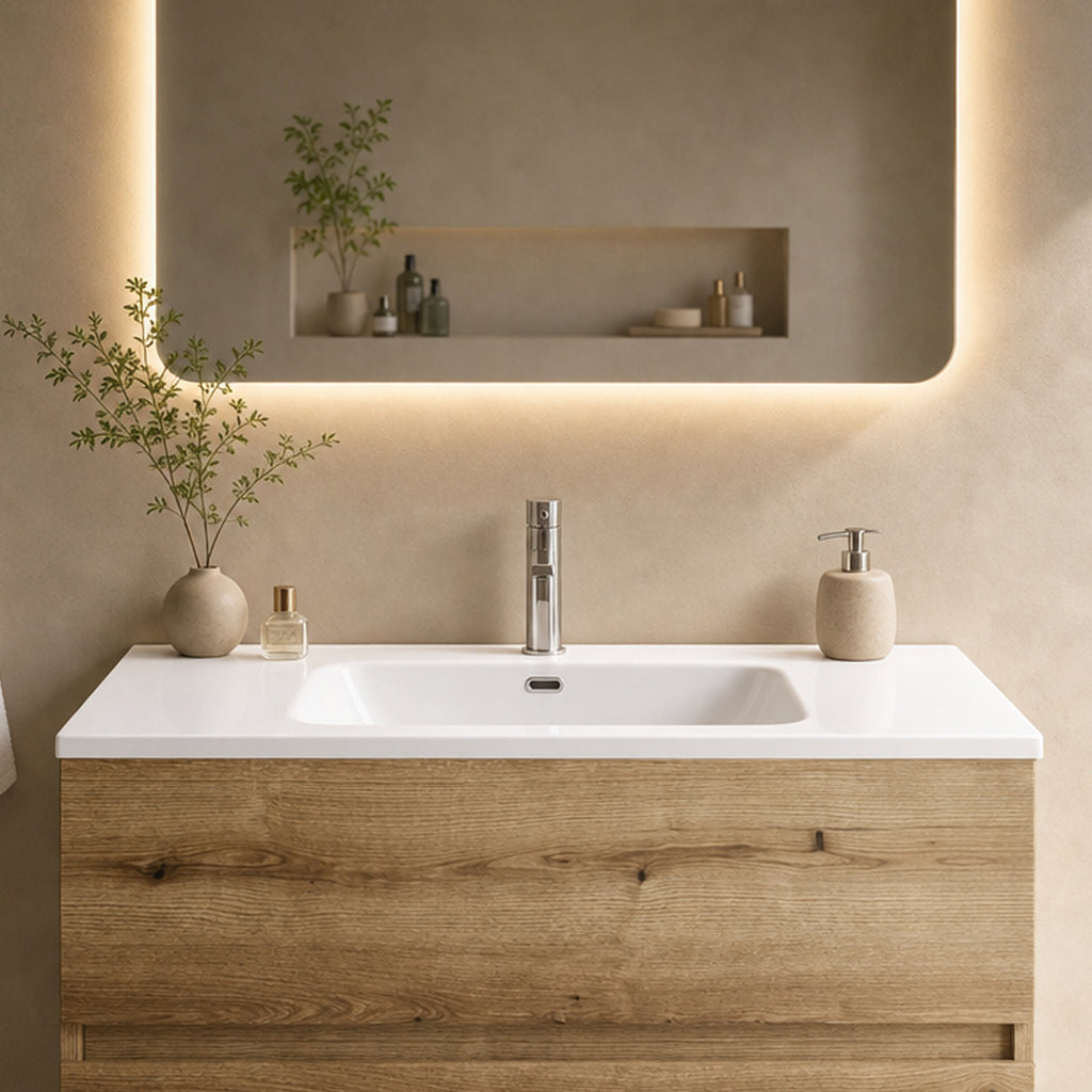 Lavabo consolle da appoggio 81x36.5 cm in ceramica bianco lucido LAV9080ES