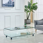 Tavolino basso in vetro temperato curvato con ruote 100x60x39H Magnolia