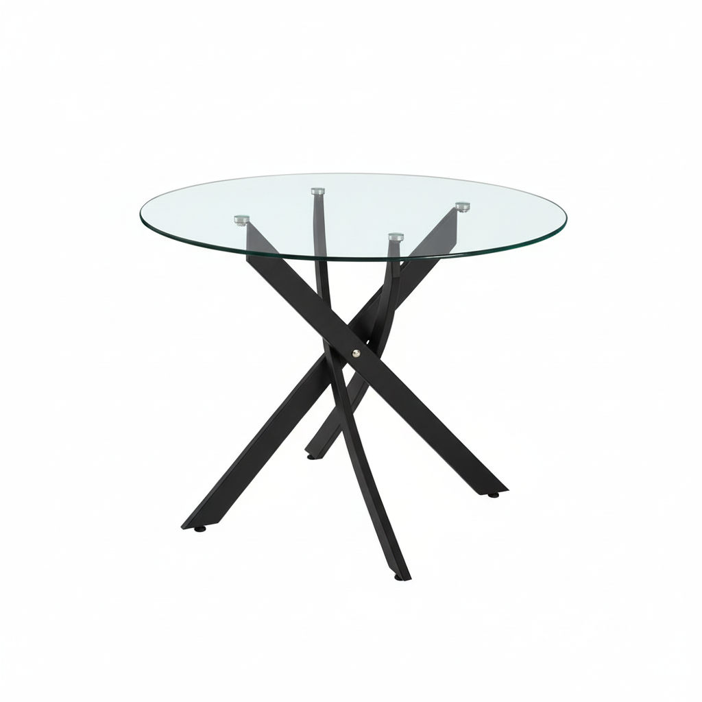 Tavolo rotondo 130x130 cm in vetro temperato con gambe incrociate nero Peyton
