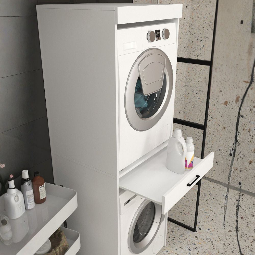 Colonna bucato coprilavatrice e copriasciugatrice con cassetto appoggio colore bianco Fika