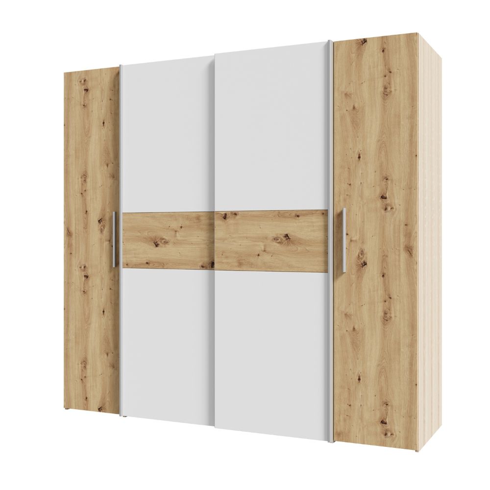 Armadio 4 ante rovere e bianco con ante scorrevoli e battenti 200x61x190H Teodoro
