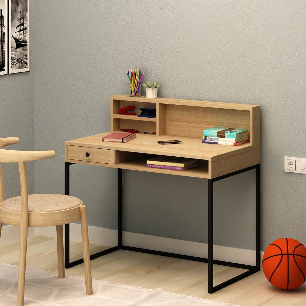 Scrivania 100x97h con scaffale e cassetto colore rovere e nero - Nasus