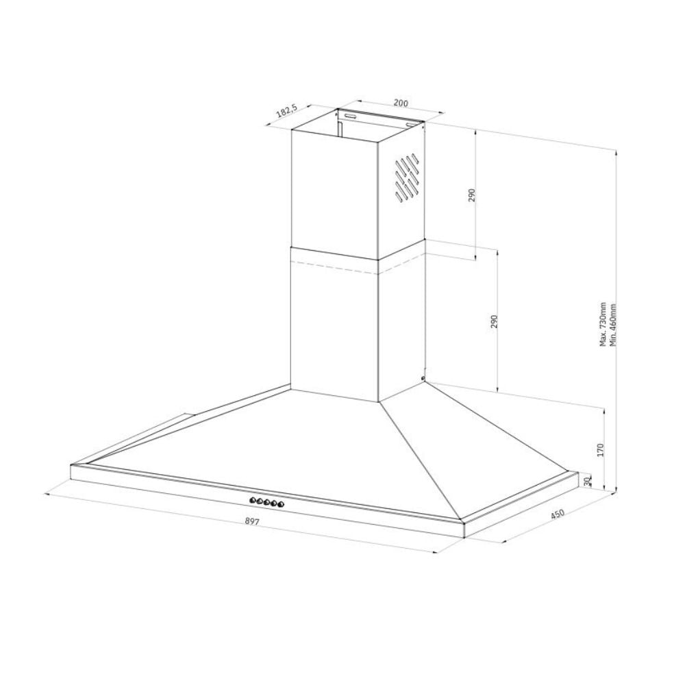 Hotte pyramidale 90 cm avec 3 niveaux de vitesse coloris noir - Eolo Samet