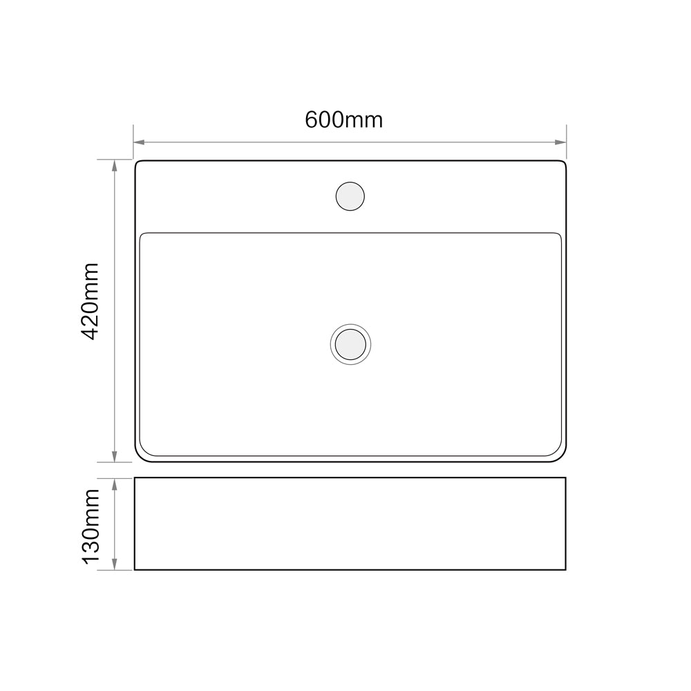 Lavabo d'appoggio in ceramica nero opaco 60x42x13H 9555
