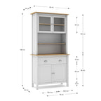 Buffet en bois massif avec vitrine, portes et tiroirs couleur blanc et chêne 90x40x180H cm - Herti