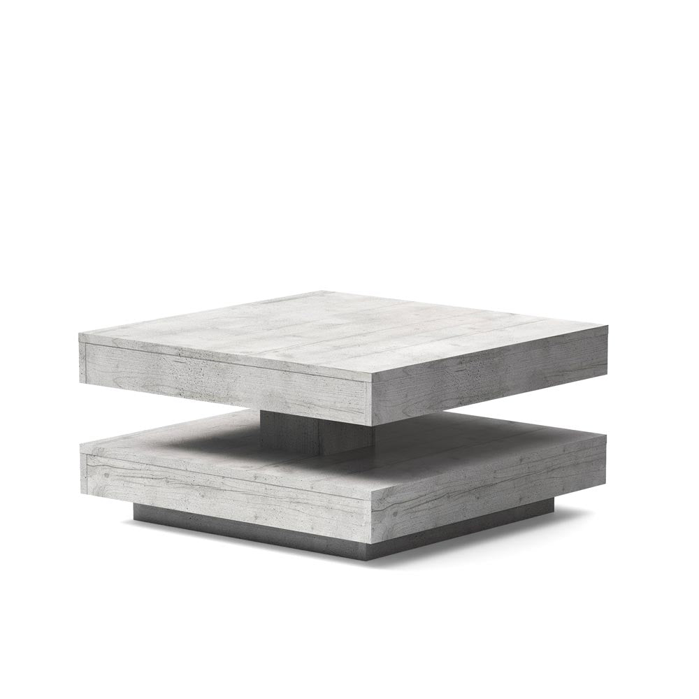 Tavolino da salotto con doppio piano quadrato girevole colore cemento 67x67 cm Monolith
