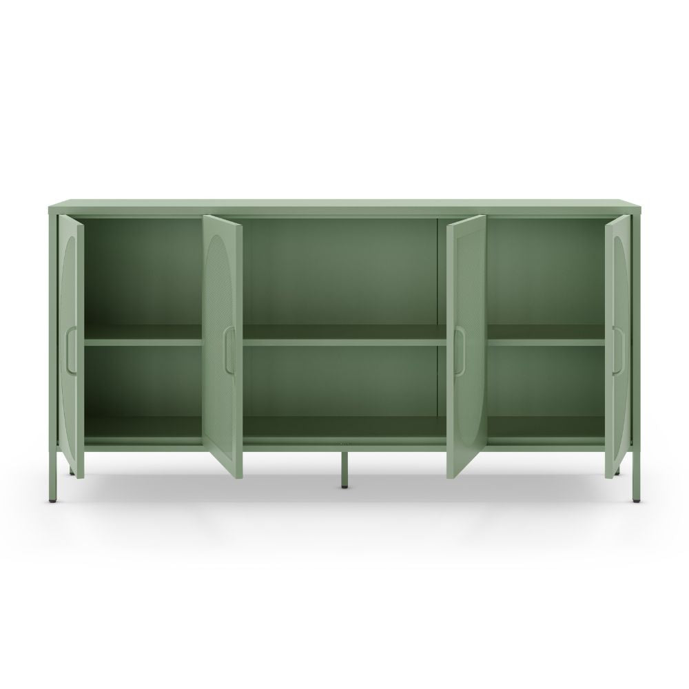 Credenza in metallo con 4 ante reticolate verde 160x40x90H cm - Tayra