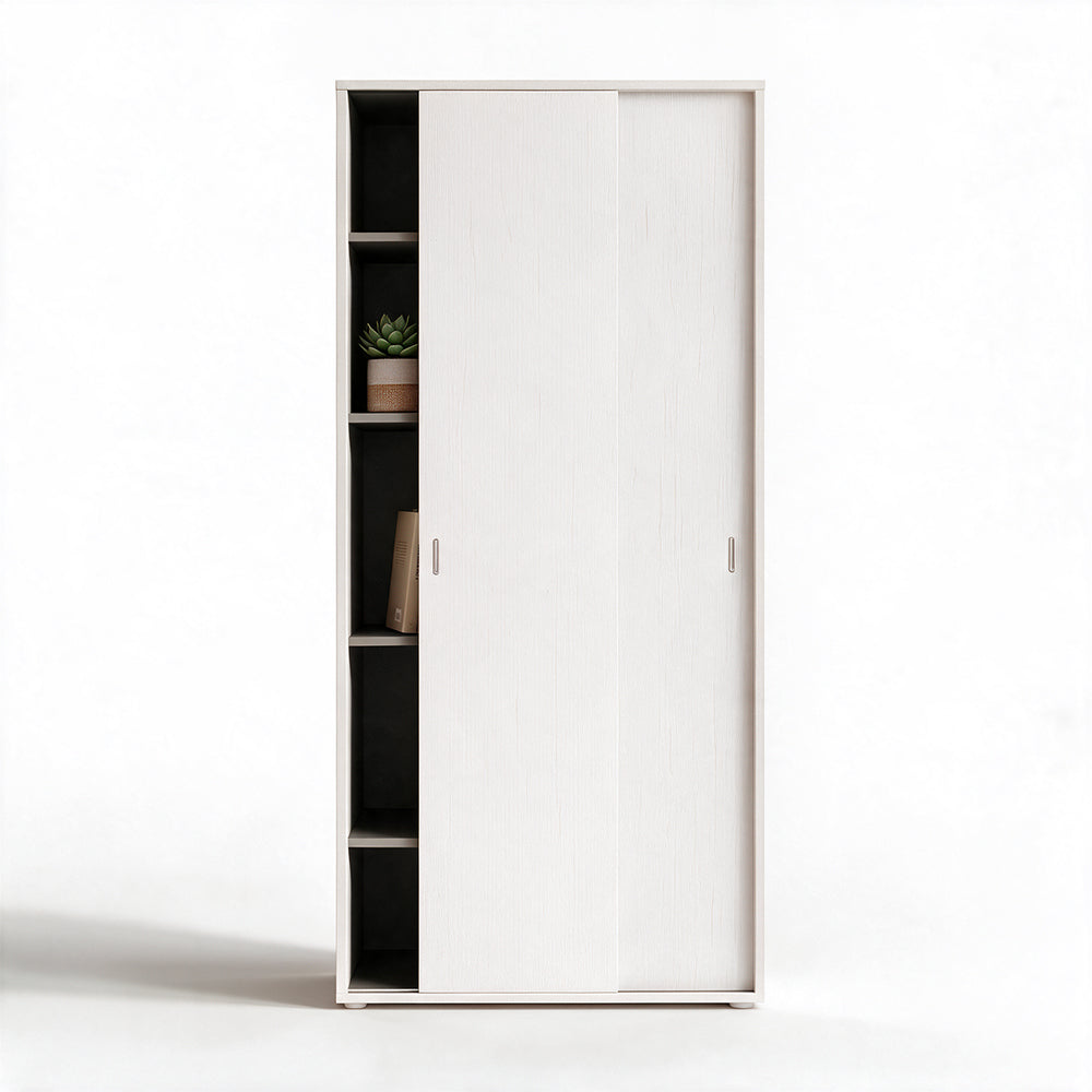 Armoire avec deux portes coulissantes et étagères couleur blanc frêne 90x212H cm