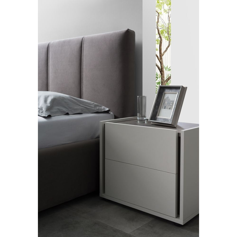Chambre à coucher complète avec armoire à miroirs couleur gris perle et oxyde gris - Mirya