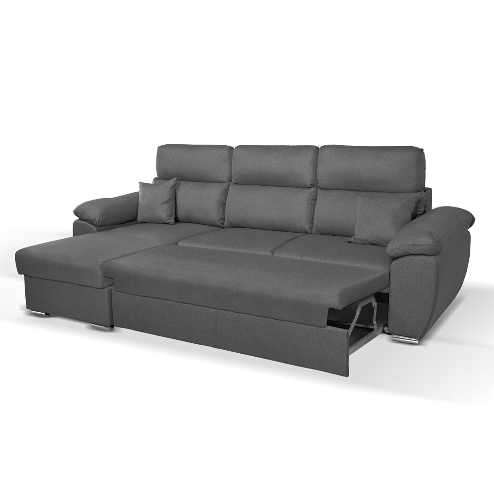 Divano con penisola contenitore rivestito in tessuto colore grigio - Como II