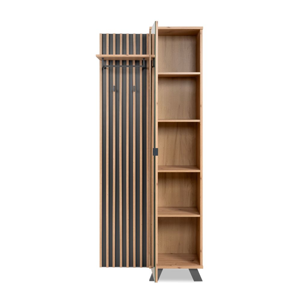Mobile ingresso con frontale cannettato e anta a tutto specchio colore quercia e antracite 80x190H cm - Medan4