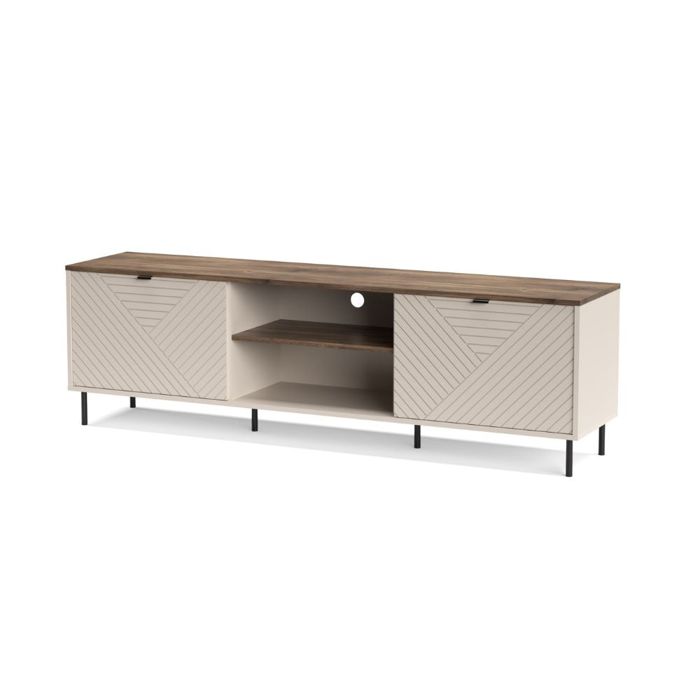 Mobile porta Tv 2 ante design geometrico e vani a giorno cashmere e top rovere Mirage03