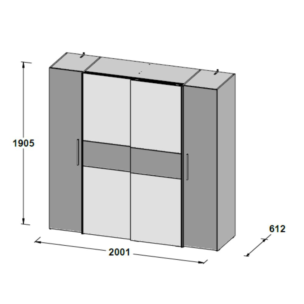 Armadio 4 ante rovere e bianco con ante scorrevoli e battenti 200x61x190H Teodoro