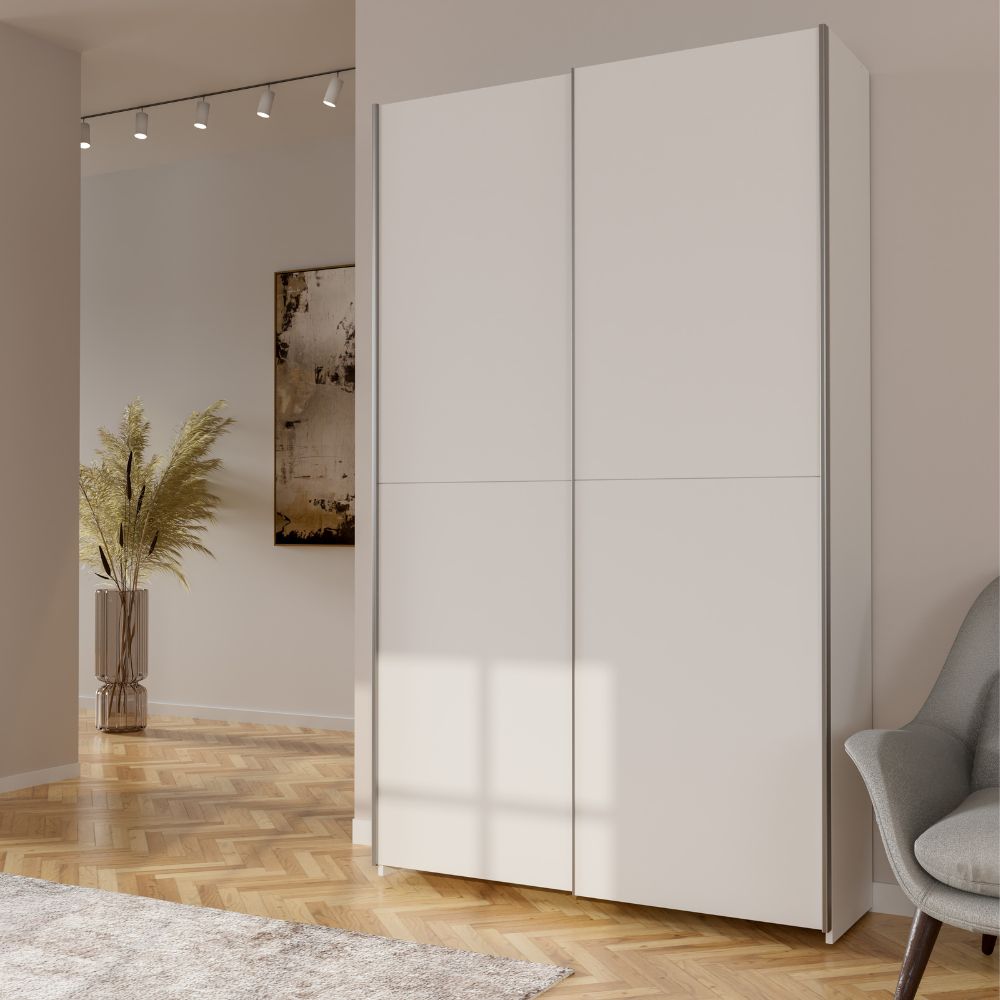 Armadio 2 ante scorrevoli 120x39x210 con ripiani e appendiabiti colore bianco Nico