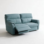 Divano relax 3 posti con 2 recliner elettrici in tessuto idrorepellente azzurro Alice