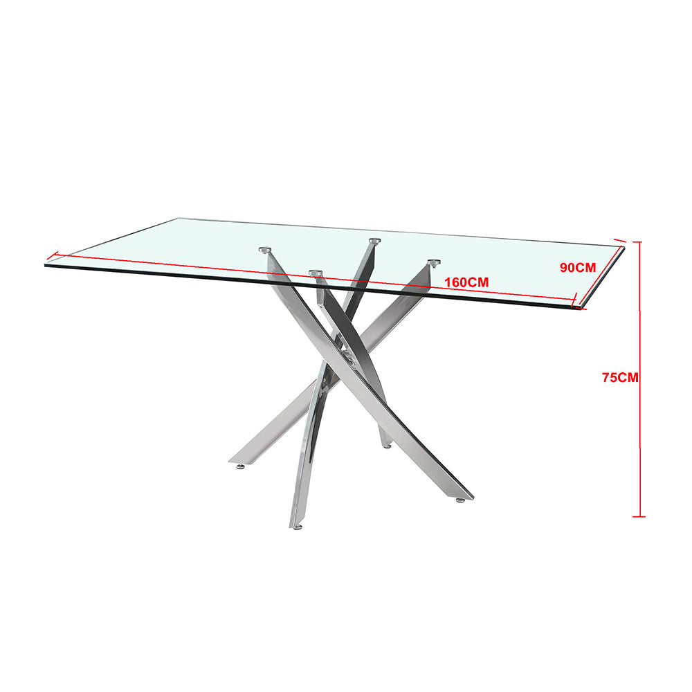 Tavolo 160×90 cm in vetro temperato con gambe incrociate cromate Peyton