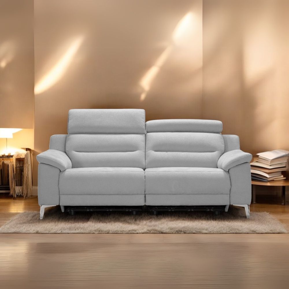 Canapé 3 places avec 2 relax électriques en tissu coloris gris 214 cm - Erno