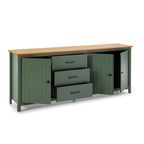 Credenza in legno massiccio con 3 ante e 3 cassetti colore verde e pino 191x40x80H cm - Vanda