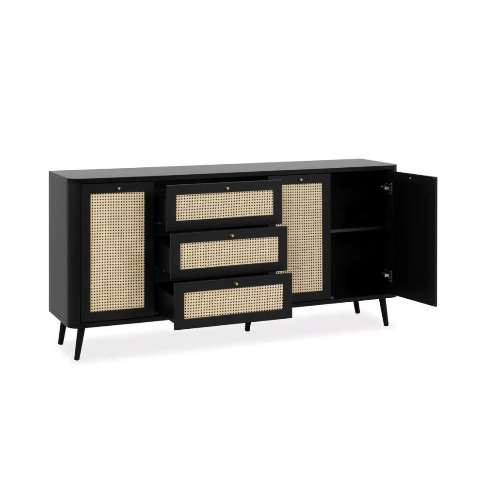 Madia 175 cm con 3 cassetti e 3 ante effetto rafia colore nera - KUTA51A