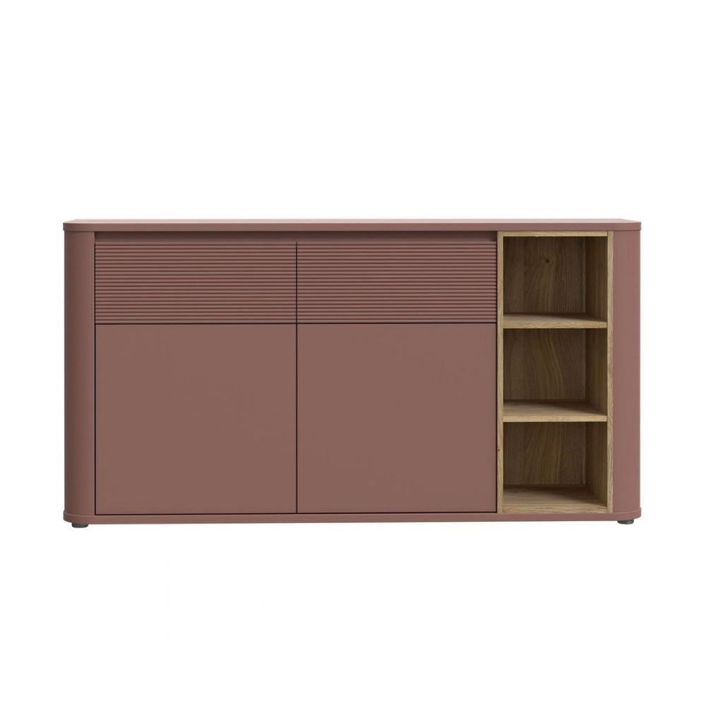 Madia 2 ante 2 cassetti con vani a giorno 160 cm terracotta e dettaglio rovere Origin Core